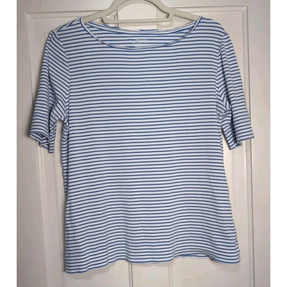 Chico's Blue White 100% Pima Cotton Ultimate Tee Shirt Women's 2 Luxury (1046)